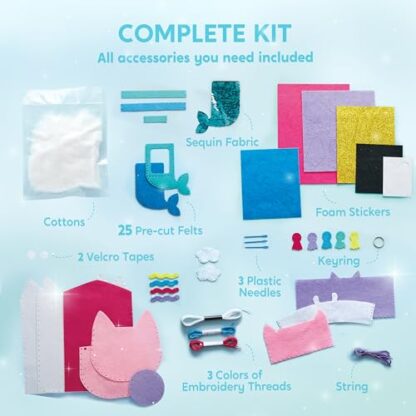 Klever Kits 7 Sewing Projects- My First Felt Sewing Kit- Easy DIY Wildlife Artworks of Unicorn Pillow and Mermaid Card Holder, Gift for Kids Aged 6+ - Image 4