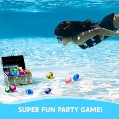 Sloosh Diving Gems Pool Toys, 16 Big Colorful Diamond with Pirate Treasure Chest,Swim Dive Toy for Kids Underwater Gemstone Swimming Training Gift Water Pool Games(Gold) - Image 5