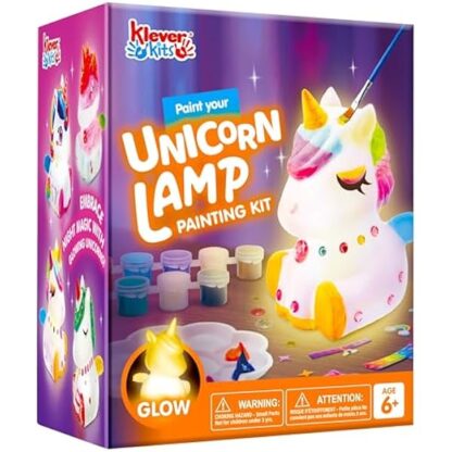 Klever Kits DIY Night Light- Paint Your Own Unicorn Lamp- Arts & Crafts Kit School Activities Art Supplies Painting Kits, Birthday Gifts for Girls Boys Aged 6+