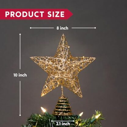 Joiedomi Gold Glitter Star Tree Topper Metal Hallow Tree Star Lighted for Christmas Tree Decorations Home Holiday Xmas Party Indoor Decor - Image 5