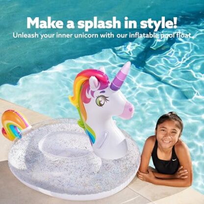 JOYIN Unicorn Pool Float Kids - Inflatable Rainbow Unicorn Floaty with Glitters Fun Pool Floats, Ride On Unicorn Beach Lake Floaties Raft Lounge, Party in Summer Decorations Pool Toys for Kids - Image 5
