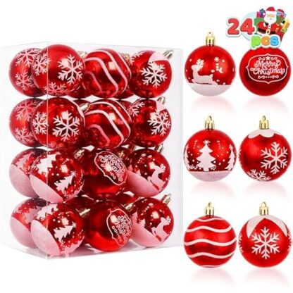 Joiedomi 24 Pcs Christmas Ball Ornaments, Deluxe Delicate Painting & Glittering Shatterproof Christmas Ornaments for Holidays, Party Decoration, Tree Ornaments, and Special Events (Red&White, 2.3?