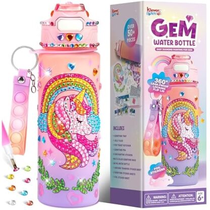 Klever Kits Decorate Your Own Water Bottle Kits for Girls Age 6+, Unicorn DIY Gem Diamond Painting Crafts, Girl Birthday Gift Arts and Crafts Fun Arts for Girls Birthday Christmas