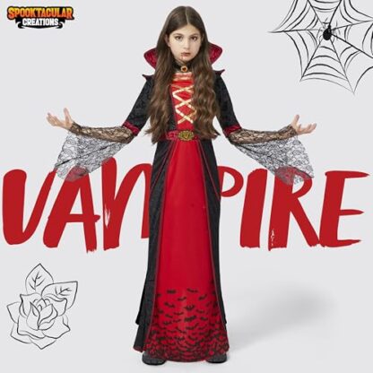 Spooktacular Creations Royal Vampire Costume for Girls, Deluxe Set Halloween Gothic Victorian Vampiress Queen Costume for Dress Up Party - Image 2