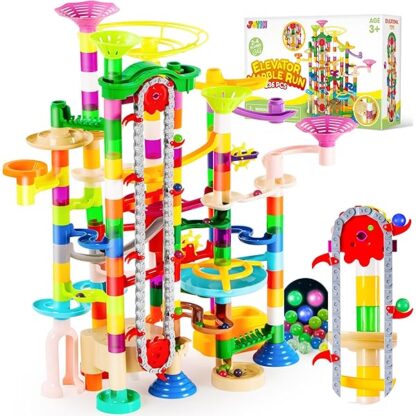 JOYIN 236Pcs Glowing Marble Run with Motorized Elevator- Construction Building Blocks Toys with 30 Glow in The Dark Plastic Marbles, Easter STEM Gifts for Boys and Girls