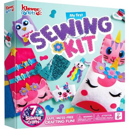 Klever Kits 7 Sewing Projects- My First Felt Sewing Kit- Easy DIY Wildlife Artworks of Unicorn Pillow and Mermaid Card Holder, Gift for Kids Aged 6+
