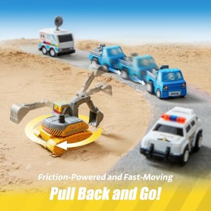 JOYIN 18 Pcs Pull Back City Cars and Trucks Toy Vehicles Set, Friction Powered Cars Toys for Toddlers, Boys, Girls?Educational Play, Kids Stocking Stuffers, Easter Basket Stuffers - Image 6